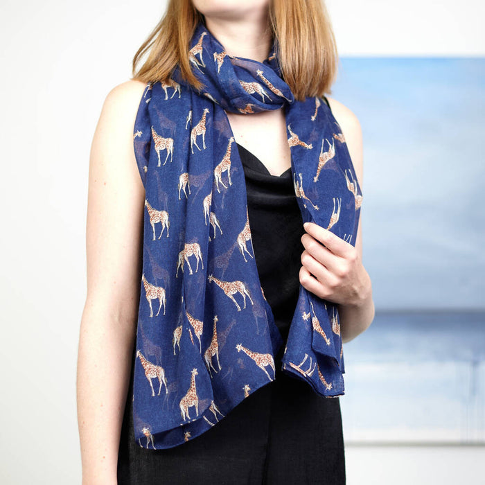 Navy Giraffe Print Scarf