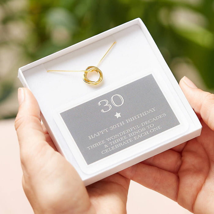 Gold Plated 30th Birthday Rings Necklace