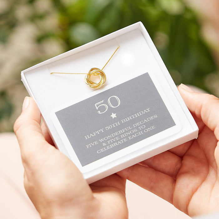 Gold Plated 50th Birthday Rings Necklace