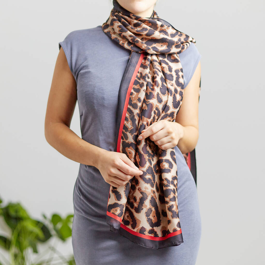 Leopard Print Black Border Silk Scarf