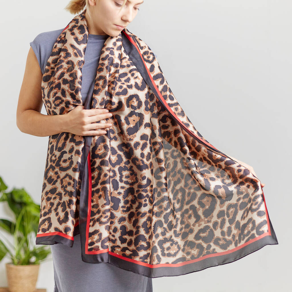 Leopard Print Black Border Silk Scarf