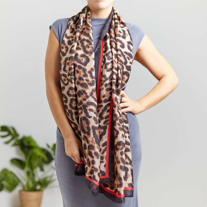 Leopard Print Black Border Silk Scarf