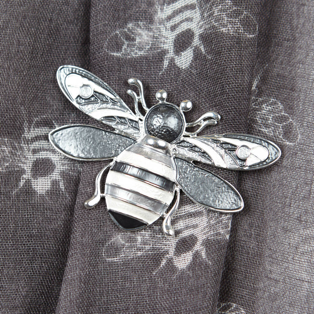Metallic Bee Print Scarf And Grey Bee Magnetic Brooch
