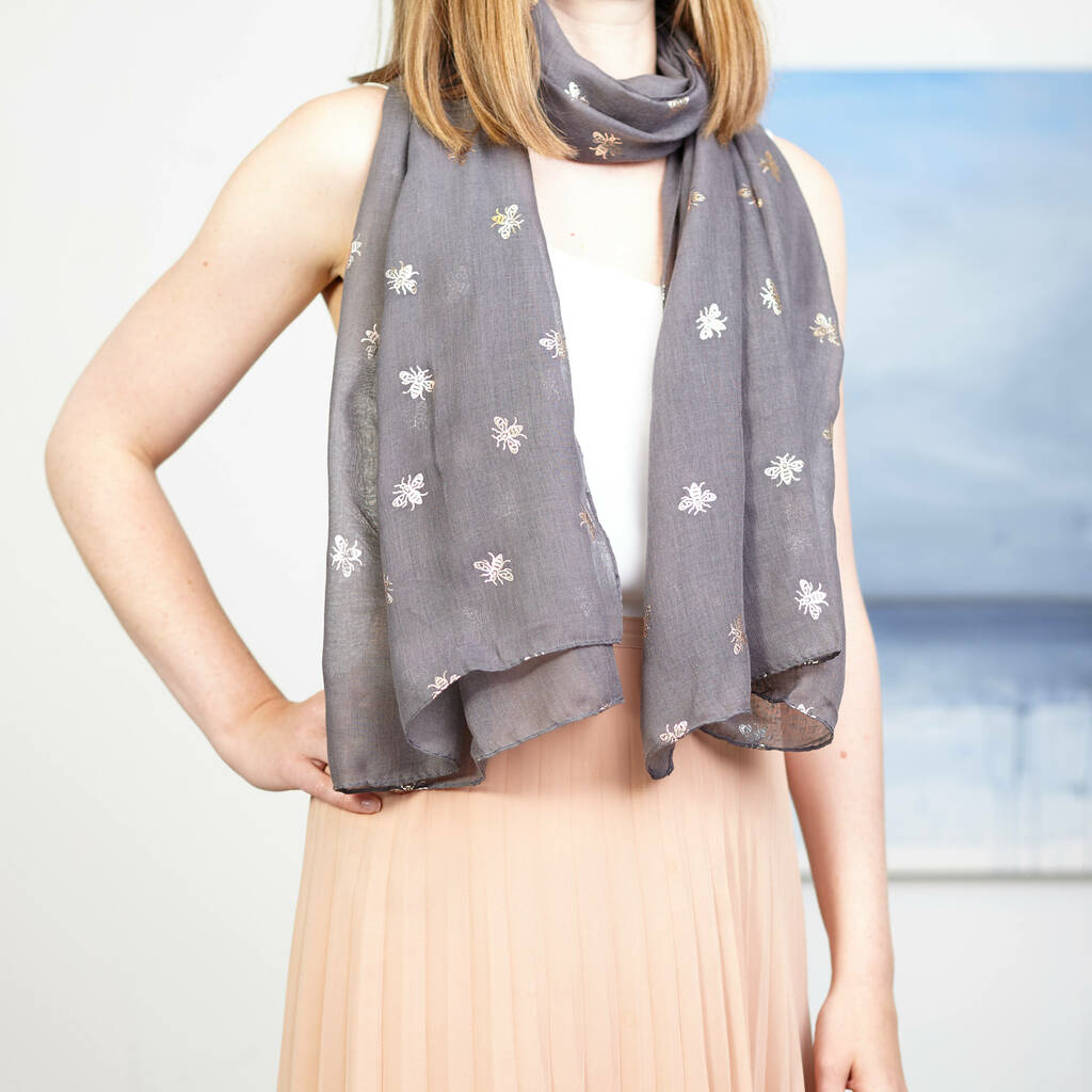 Metallic Bee Print Scarf