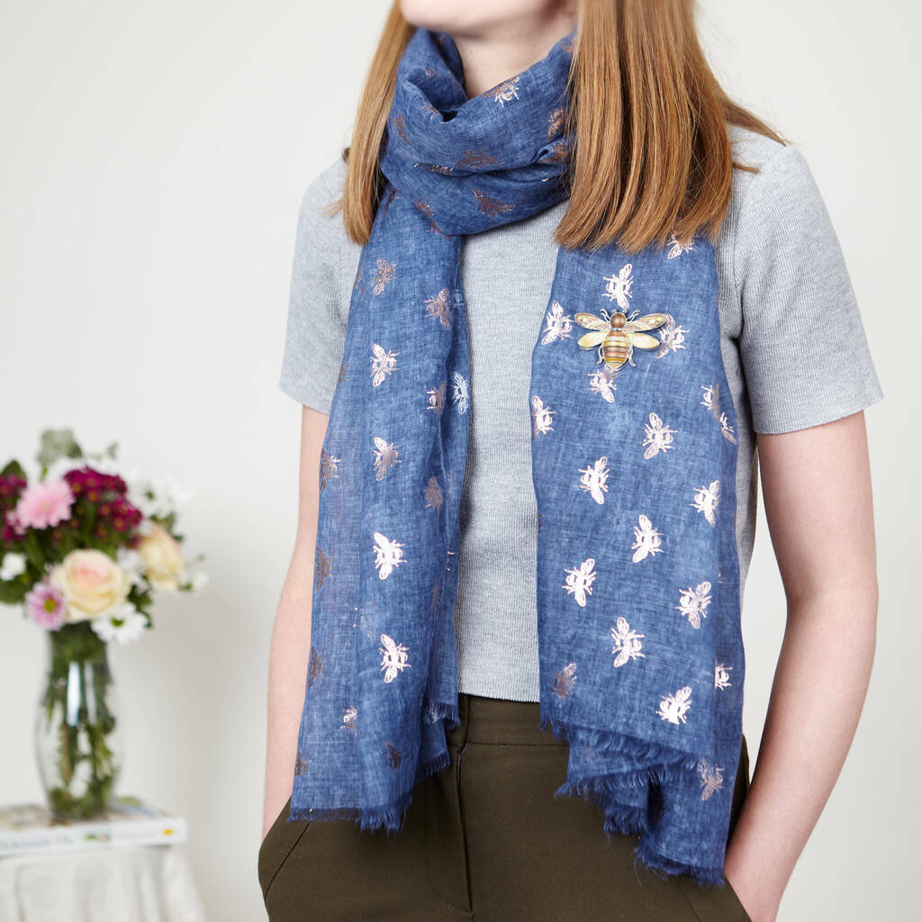 Metallic Busy Bee Print Scarf