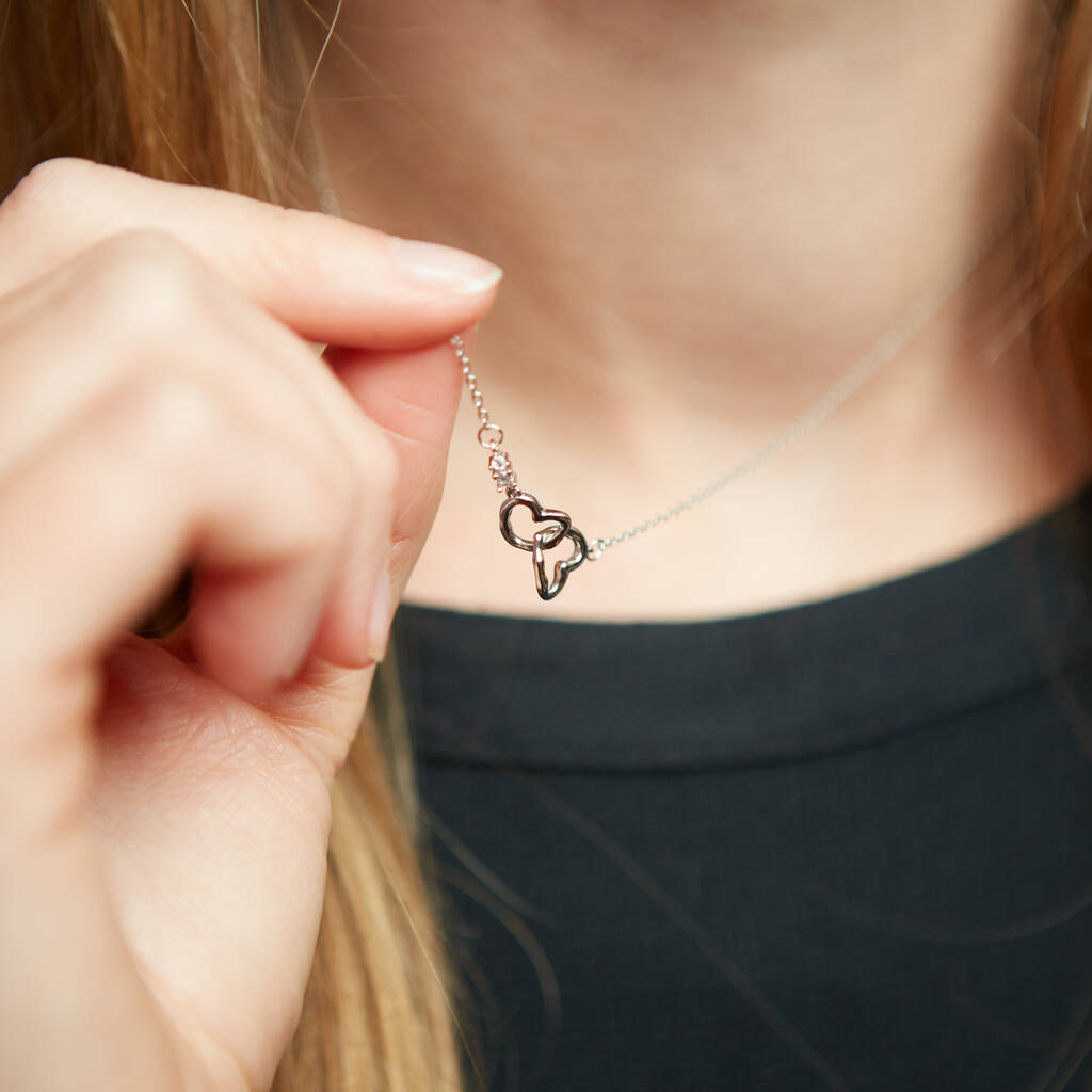 Mother And Daughter Linked Hearts Sterling Necklace