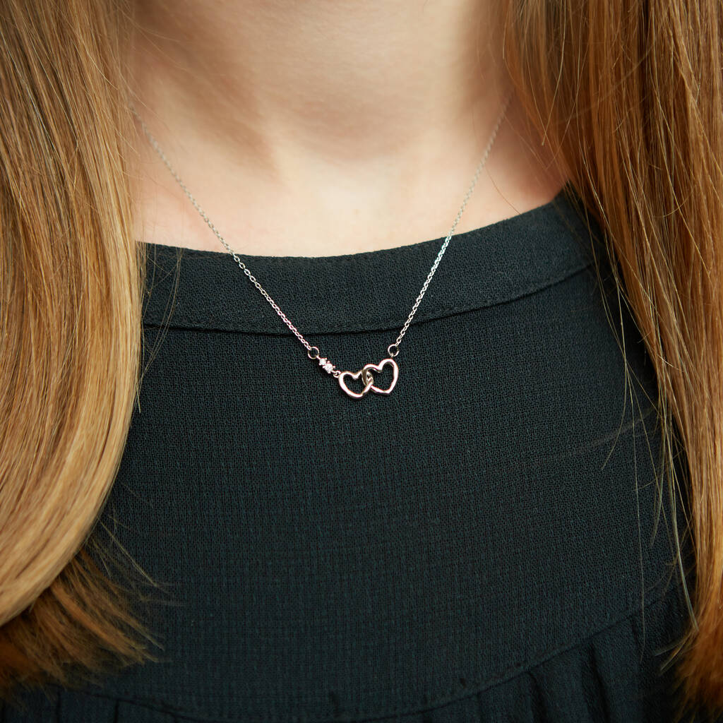 Mother And Daughter Linked Hearts Sterling Necklace