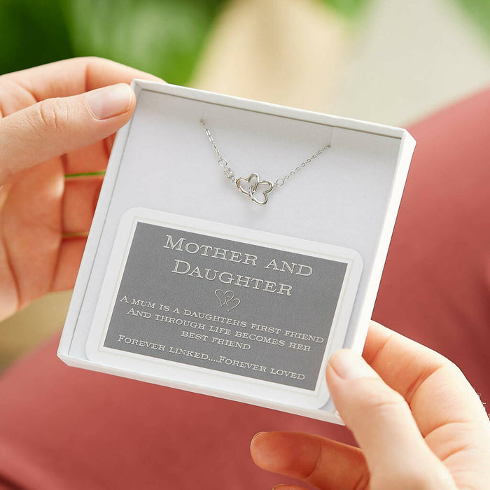 Mother And Daughter Linked Hearts Sterling Necklace