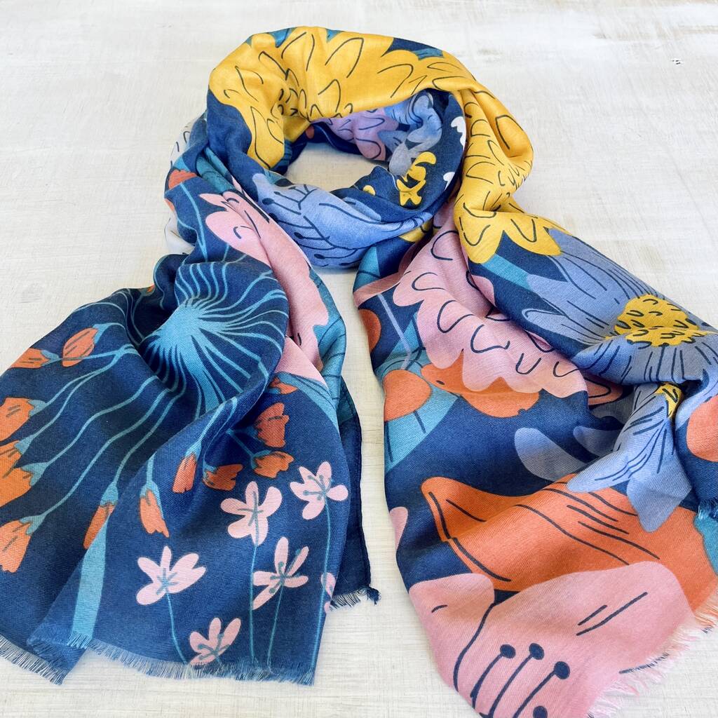 Mothers Day Colourful Dahlia Flower Scarf