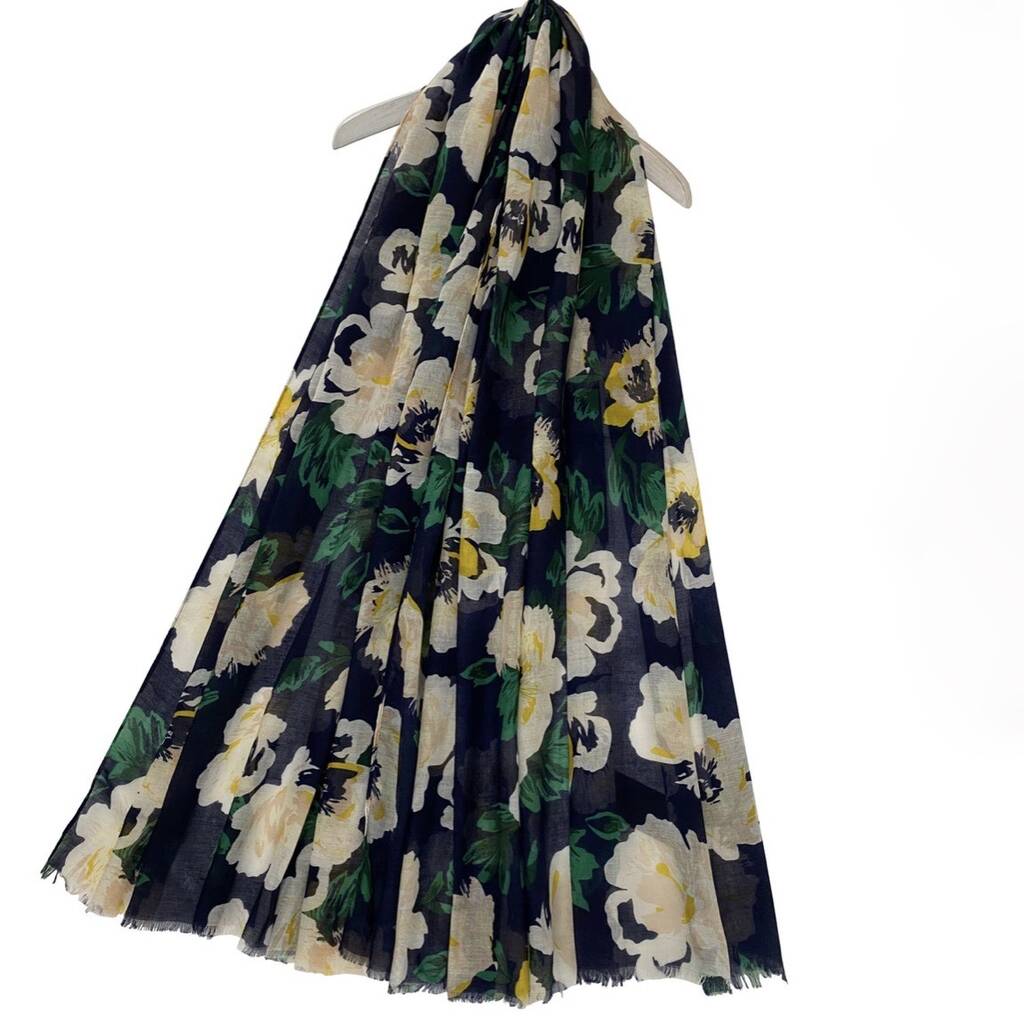 Peony Navy Flower Scarf