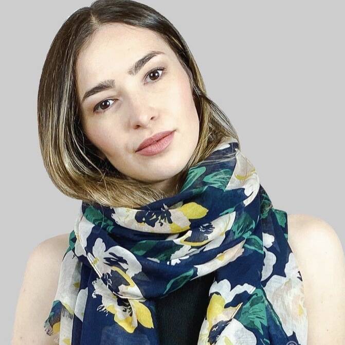 Peony Navy Flower Scarf