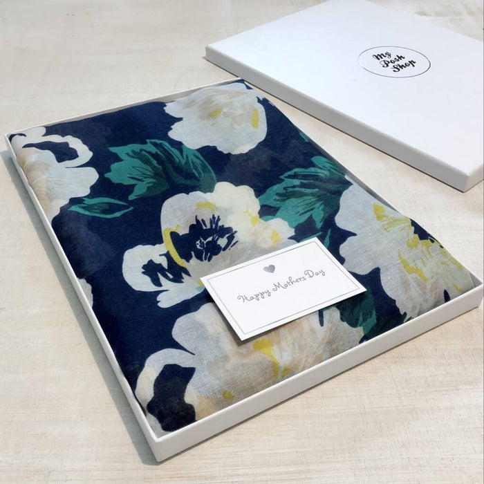 Peony Navy Flower Scarf