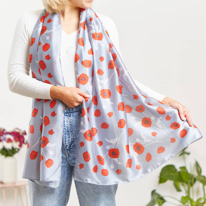 Poppy Print Silk Blend Scarf