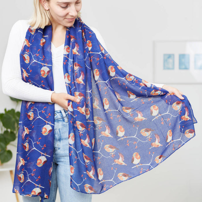 Robin Print Cotton Blend Scarf