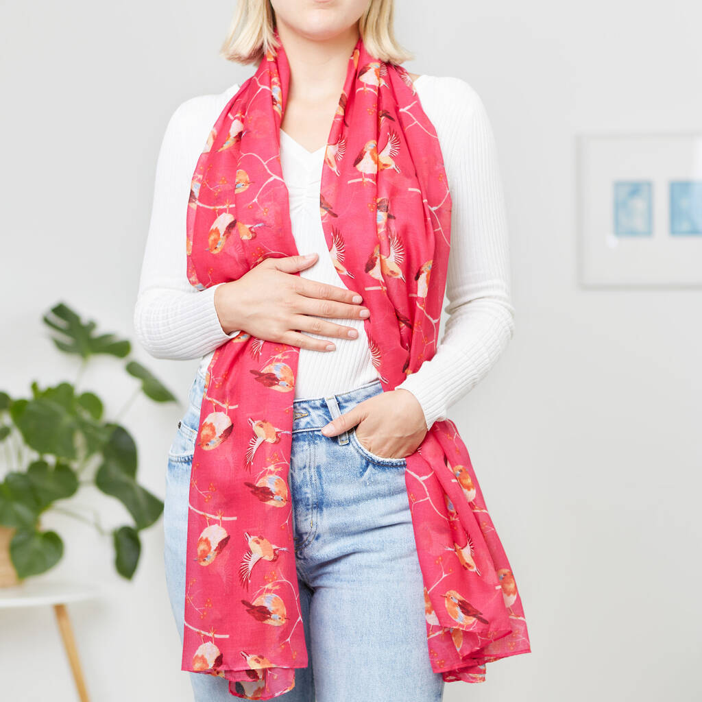Robin Print Cotton Blend Scarf