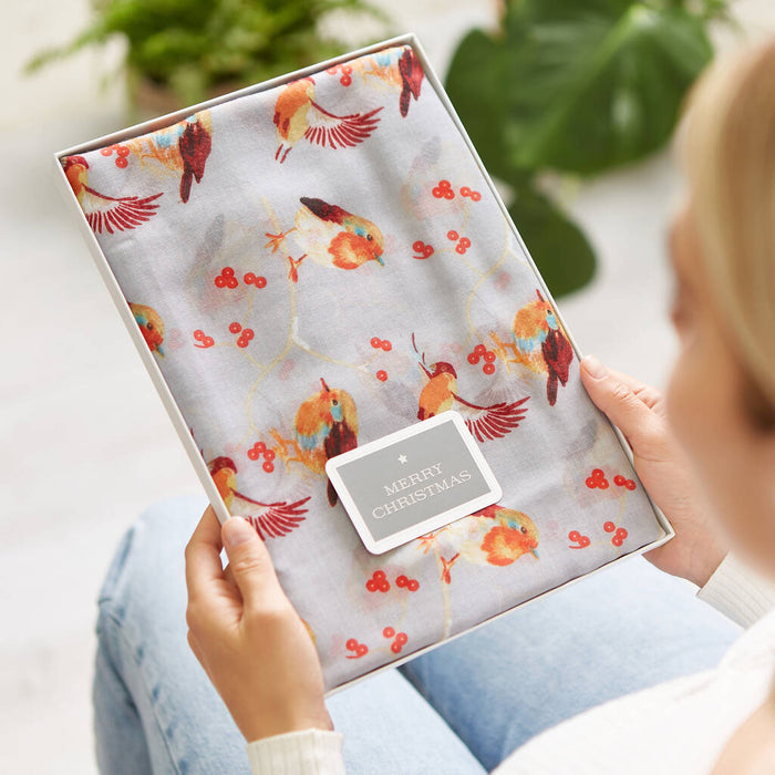 Robin Print Cotton Blend Scarf