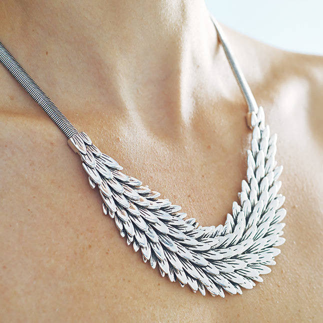 Metal Feather Statement Necklace