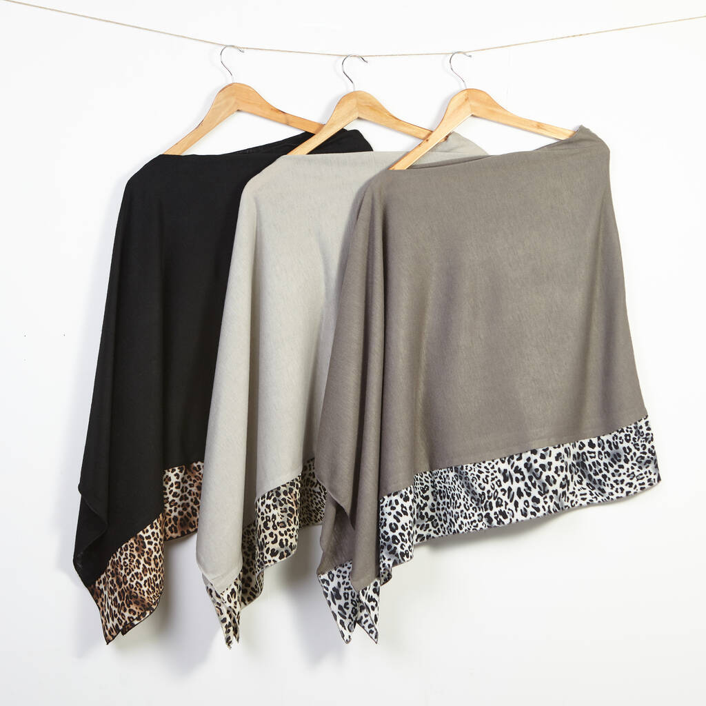 Wool Mix Leopard Print Poncho